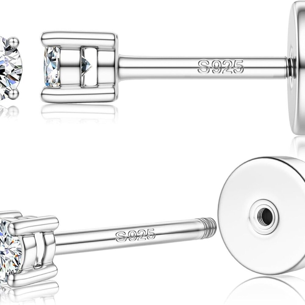 Sterling Silver Moissanite Stud Earrings 2mm D Color Hypoallergenic Gift - Picture 1 of 6